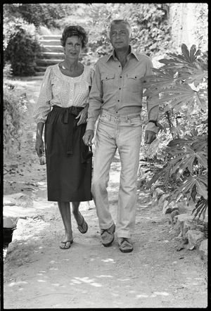 Gianni Agnelli and his wife Marella in Corsica, 1975 (b/w photo)