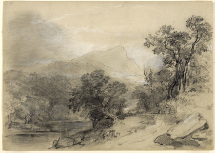 Study for "Landscape-Composition: In the Catskills", 1848 (graphite, white chalk, charcoal, and white gouache with scratching out and stumping on khaki paper)