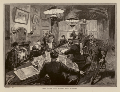 Army Service Corps reading room, Aldershot (engraving)