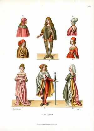 Late Gothic Costumes for Men and Women (1440-1480) (chromolitho)