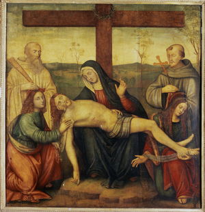 Pieta with Saint Benedict, Saint Francis, Saint John and Saint Mary Magdalene, between 1500 and 1525 (oil on wood)