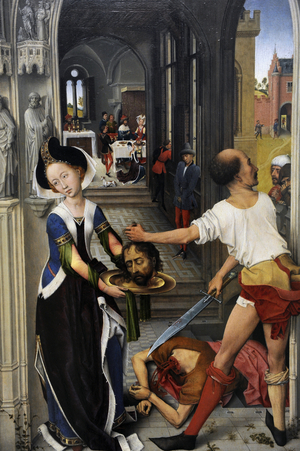 Gothic Art. Flanders. Rogier van der Weyden or Roger de la Pasture (1399 or 1400-1464). Early Flemish painter. Saint John the Baptist Altarpiece, 1455-1460. Right panel. Beheading of Saint John the Baptist. Oil on oak panel. Gemaldegalerie. Berlin. Germany.