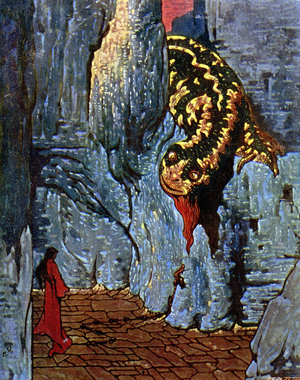 Monster and woman prisoner, c.1930 (postcard)