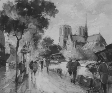 The books on the docks of the Seine Notre Dame of Paris (painting)