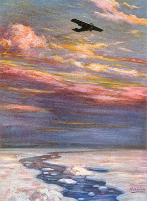 Richard E. Byrd's Flight over North Pole, from 'Historic Airships' by Rupert Sargent Holland, 1928 (colour litho)