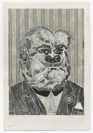Don Juan amigo de Ramona de la serie Ramona Montiel y sus amigos, 1963 (xilo-collage-relief)