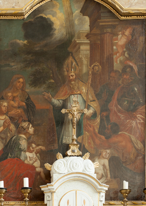 Parish church (Sint-Machutuskerk Wannegem). Interior. South aisle. The altar. Painting.