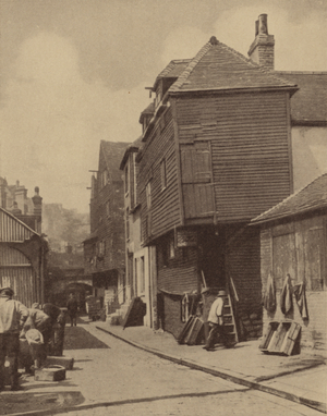 Old fish market in Folkestone, Kent (b/w photo)