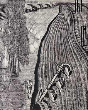 Autumn Ploughing, 1970 (linocut)