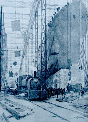 A British Shipyard, 1917 (colour litho)