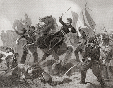 The Battle of Wilson's Creek, aka the Battle of Oak Hills, 1861, from Hutchinson's History of the Nations, pub. 1915