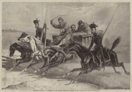 Cossacks escorting a Foreigner to the Russian Frontier by Order of the Police (engraving)