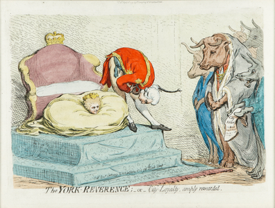 The York-reverence; or City Loyalty, amply rewarded, 1792 (hand-coloured engraving)