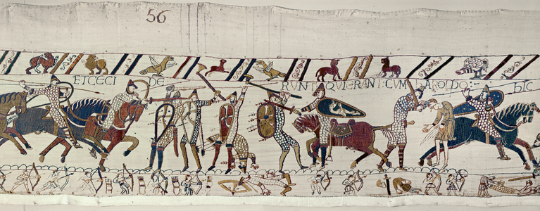 King Harold's army is fiercely attacked and anihilated (tapestry)