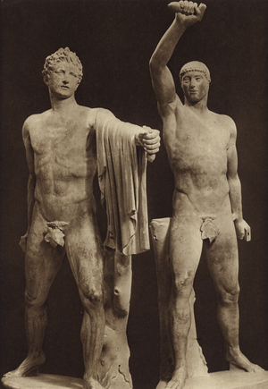 Aristogeiton and Armodio, killing the tyrant Hipparcus, Farnese (b/w photo)