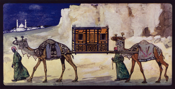 Camels with a Ceremonial Palanquin (colour litho)