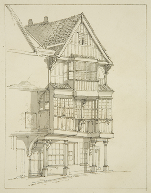 Old house (formerly residence of Sir John Knight), in Temple Street (pencil & w/c on paper)