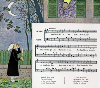 Score and illustration of child's song 'At Moonlight', 1898 (colour litho)