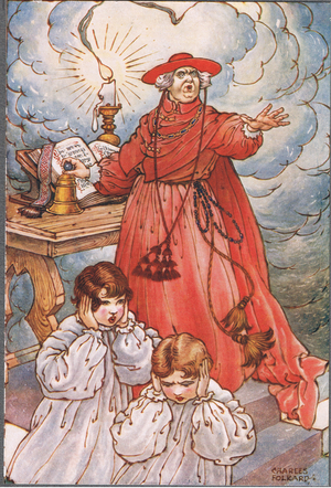 He solemnly cursed this rascally thief, illustration from 'The Jackdaw of Rheims' (colour litho)