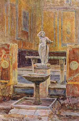 Italian Gardens: Casa del Balcone Pensile, Pompei (colour litho)
