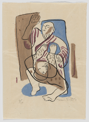 Jacob Obtains Essau's Blessings from Isaac, from the Genesis series, 1934 (stencil print with watercolor)
