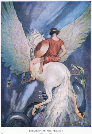Bellerophon and Pegasus, c.1920 (colour litho)