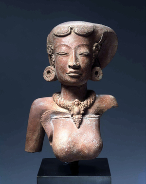 Indonesia: Terracotta bust of a young noblewoman, perhaps of the royal court. Majapahit Empire, Java,13th-14th century