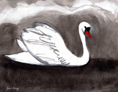 Swan on Stormy Lake, 2023 (sumi ink on paper)
