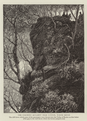 The Coaching Accident near Lynton, North Devon (engraving)
