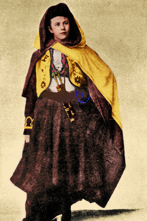 Swiss explorer Isabelle Eberhardt wearing Arabian costume, c.1897 (b/w photo) (later colourization)
