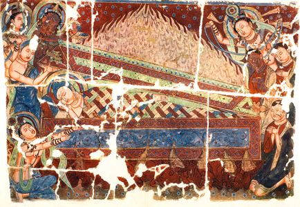 China: Jataka mural from the Kizil Thousand Buddha Caves, Xinjiang; Buddha attains Nirvana