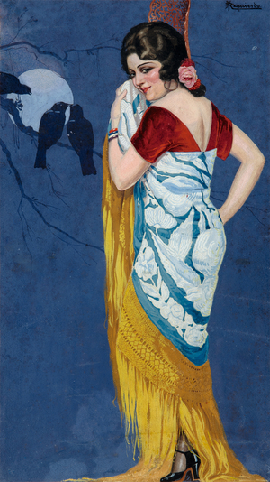 Young Woman Smiling in the Moonlight, c.1925 (gouache on paper)