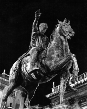 Statue in Rome (b/w photo)