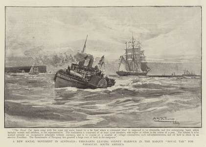 A New Social Movement in Australia, Emigrants leaving Sydney Harbour in the Barque "Royal Tar" for Paraguay, South America (engraving)