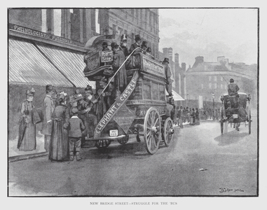 New Bridge Street, Struggle for the 'Bus (litho)