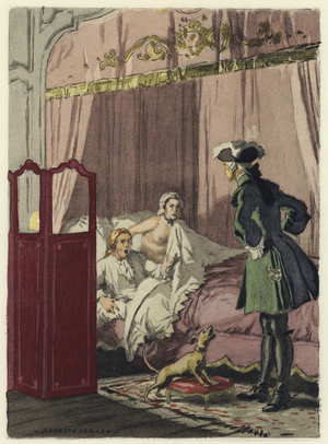 Illustration for memoirs of Casanova (colour litho)