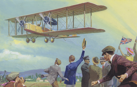 John William Alcock and Arthur Whitten Brown who flew across the Atlantic (gouache on paper)