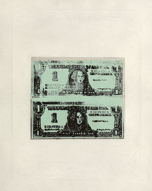Double One Dollar Bills, 1962 (synthetic polymer and silkscreen inks on canvas)