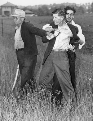 Owner of a farm is resisting the forced sale, 1937 (b/w photo)