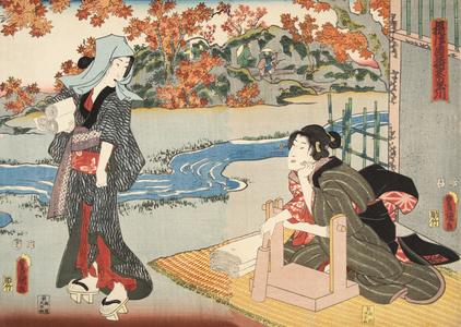 Scene from Genji monogatari (Tale of Genji) by Murasaki Shibuku (b. 978) c. 1860  (colour woodblock print)