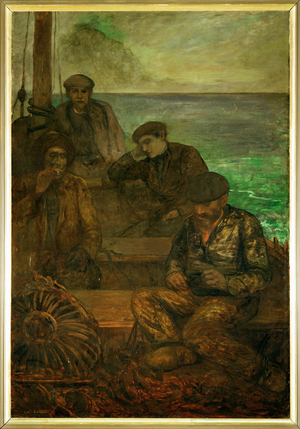 Country of the Sea - triptych, left panel: Those who depart (painting on canvas)