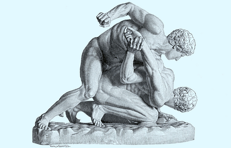 Sculpture, digital improved reproduction of an original print 1880 depicting a group of wrestlers