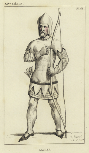 XIV Siecle, Archer (coloured engraving)