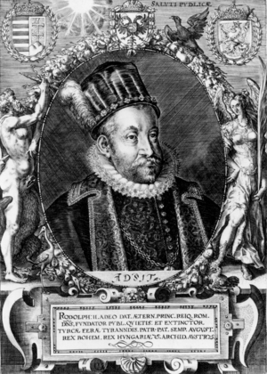 Emperor Rodolf II of Habsburg (son of emperor MaximilianII), emperor from 1576 to 1612, archduke of Austria, king of Hungary and Bohemia, engraving, 16th century