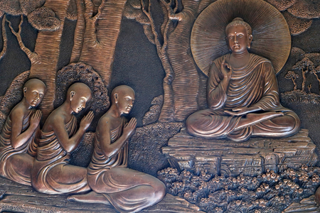 Linh Phong buddhist temple,  Life of Buddha, After his enlightenment, Buddha Shakyamuni gave his first sermon,  Dalat, Vietnam (photo)