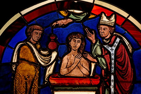 Depicting a baptism (stained glass)