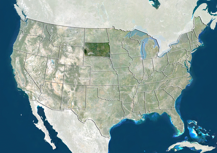 United States and the State of South Dakota, True Colour Satellite Image