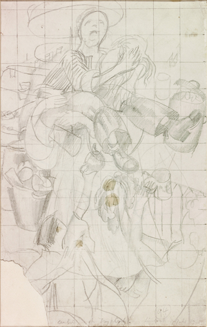 Study for the Dustman or the Lovers (pencil on paper)
