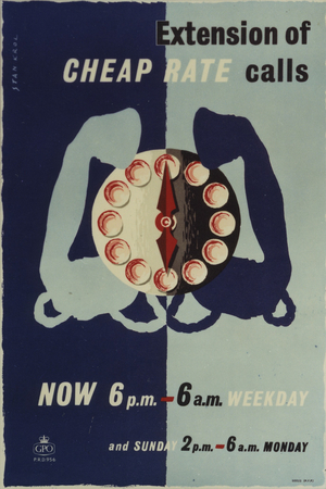 Extension of cheap rate calls, 1958 (colour litho)