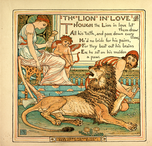 The Lion in Love, from 'The Baby's Own Aesop', 1887 (colour litho)